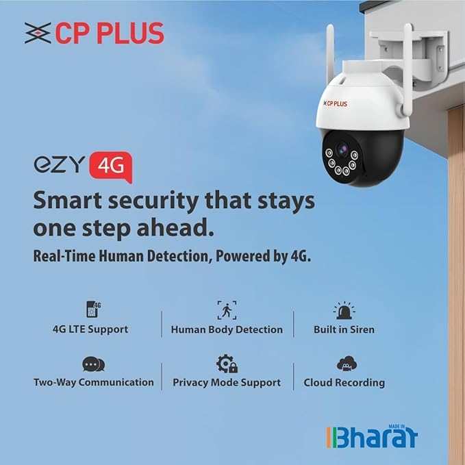 CP PLUS 3MP 4G SIM-Based Wireless Security Outdoor CCTV Camera for Home | CTC Cyber Secure Tech | Human Detection | Motion Alerts | IR Night Vision 30M | SD Card Recording | EZ-S35T