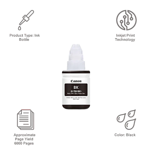 Canon Ink Cart GI-790 Ink Bottle (0671C003AF, Black)
