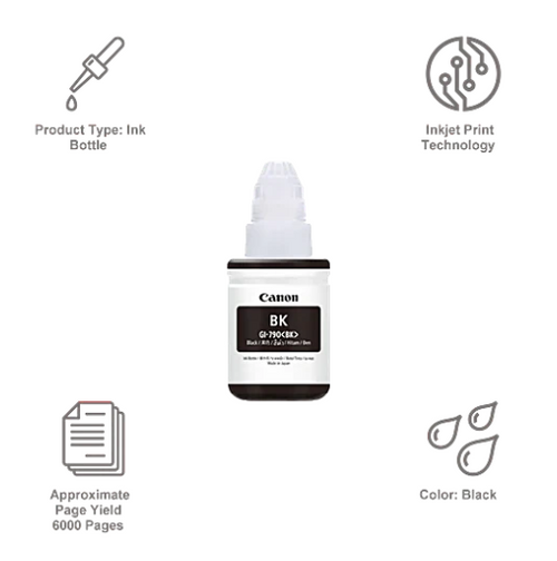 Canon Ink Cart GI-790 Ink Bottle (0671C003AF, Black)